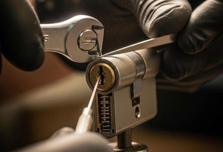 Locksmith technician opening a safe using professional tools in Harare